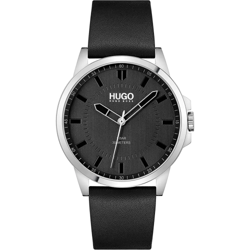 HUGO Steel and Leather Strap Casual Watch