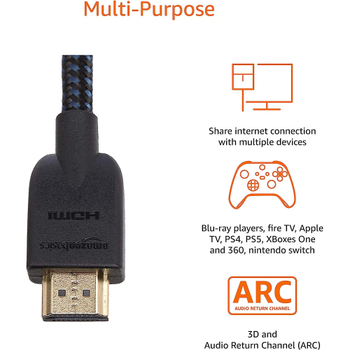 Amazon Basics HDMI Cable, 18Gbps High-Speed, 4K@60Hz,