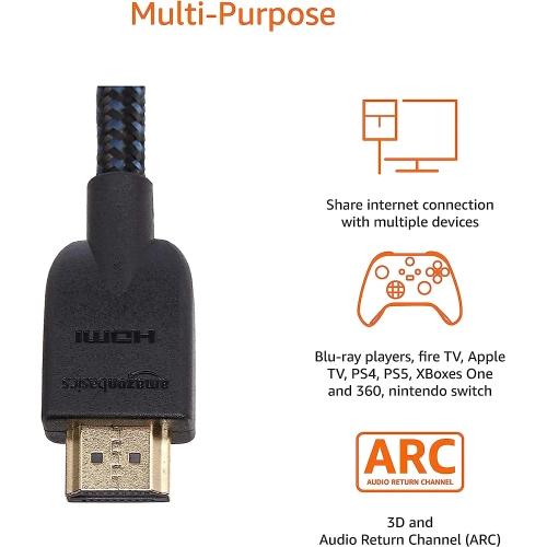 Amazon Basics HDMI Cable, 18Gbps High-Speed, 4K@60Hz,